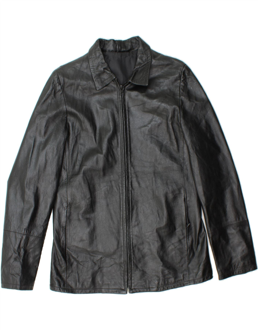 VINTAGE Womens Leather Jacket IT 48 XL Black Leather Vintage Vintage and Second-Hand Vintage from Messina Hembry 