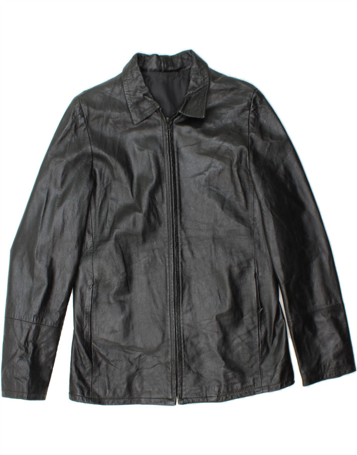 VINTAGE Womens Leather Jacket IT 48 XL Black Leather Vintage Vintage and Second-Hand Vintage from Messina Hembry 