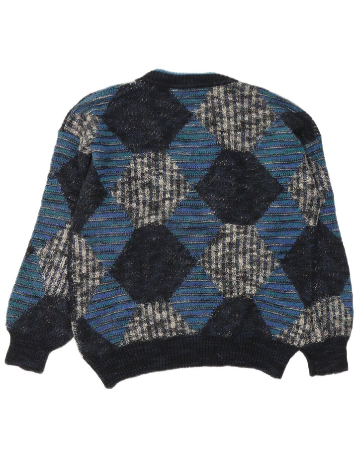 Pulover vintage pentru bărbați cu decolteu în V IT 48 Medium Blue Argyle/Diamond Wool