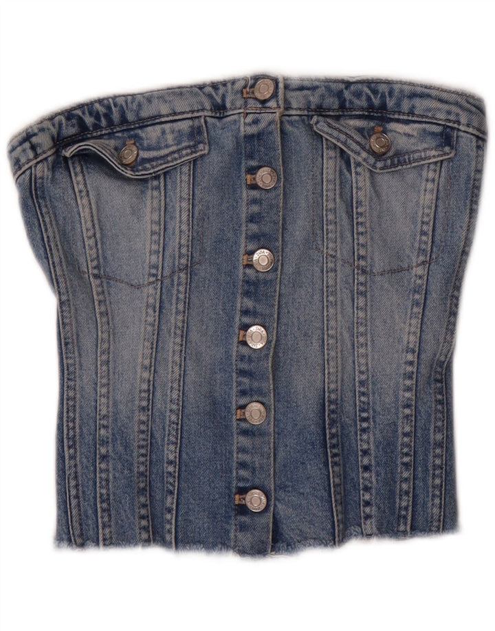 Top corset din denim fără bretele Zara UK 8 Bumbac albastru mic