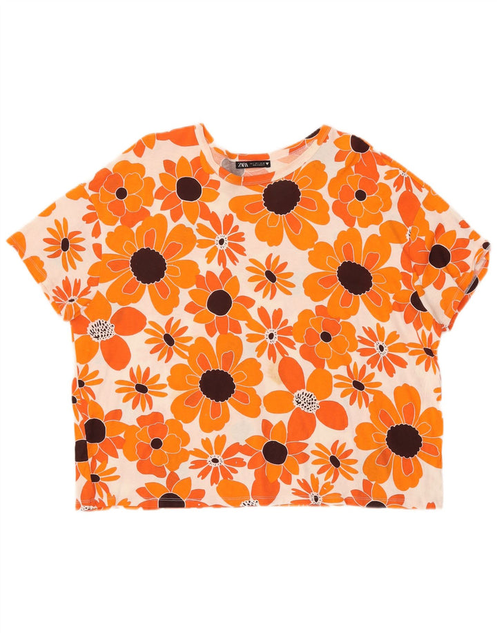 Top tricou pentru femei ZARA UK 16 Large Orange Floral