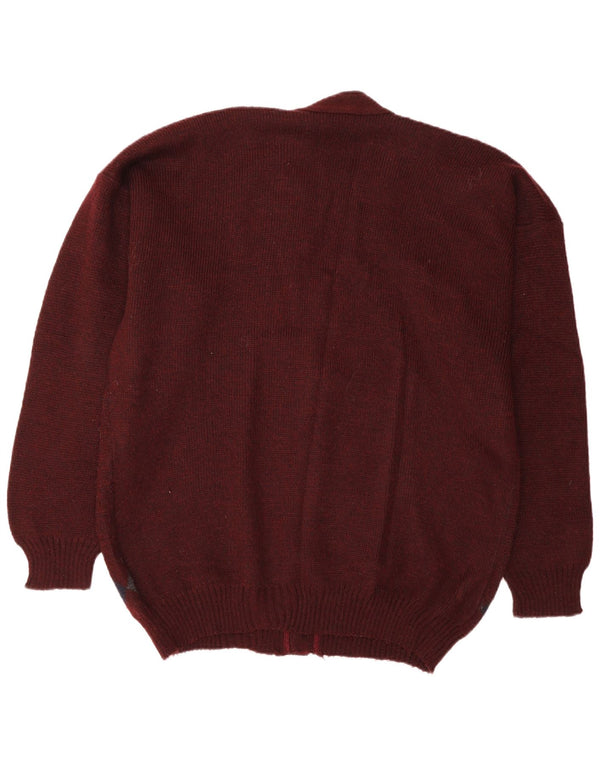 Pulover Cardigan Vintage pentru bărbați XL Burgundy Argyle/Diamond