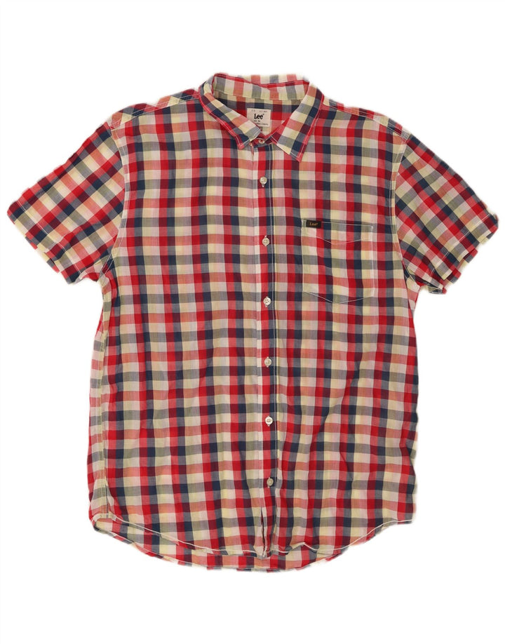 LEE Mens Short Sleeve Shirt XL Red Check Cotton