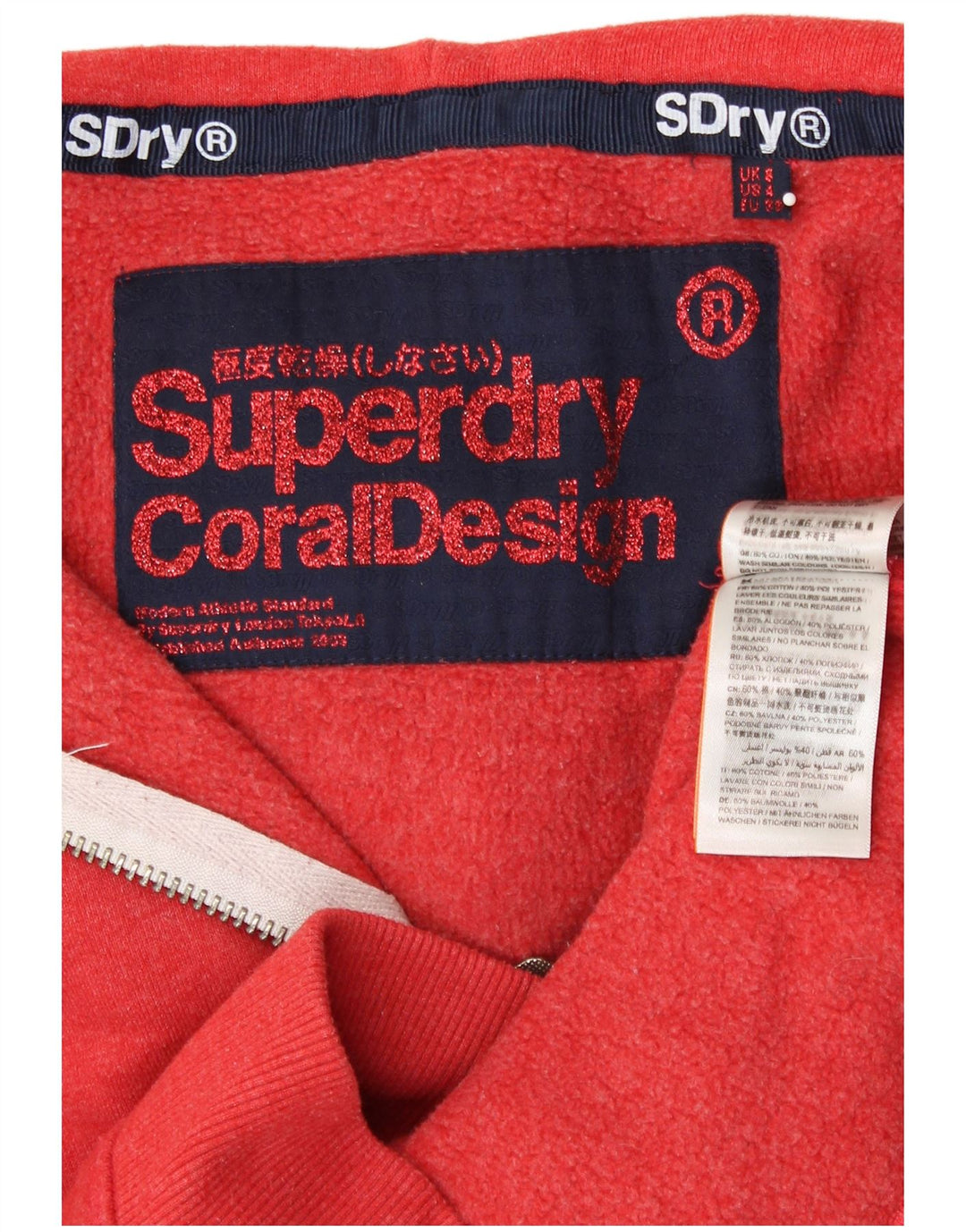 SUPERDRY Pulover cu glugă cu fermoar grafic pentru femei UK 8 Bumbac portocaliu mic
