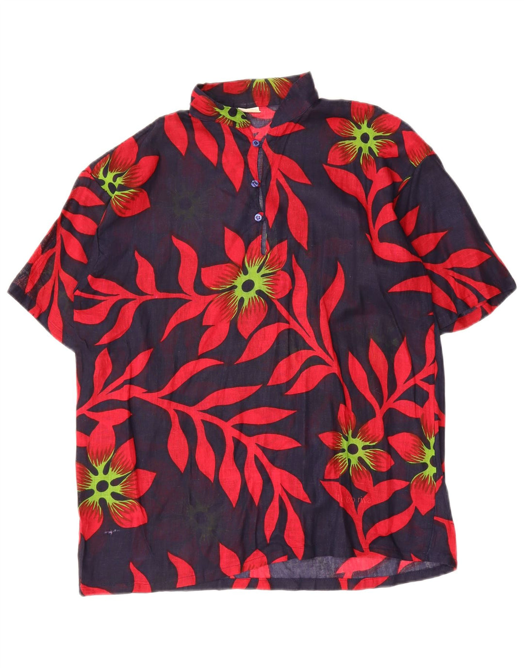 VINTAGE Mens Short Sleeve Pullover Shirt Small Navy Blue Floral Cotton