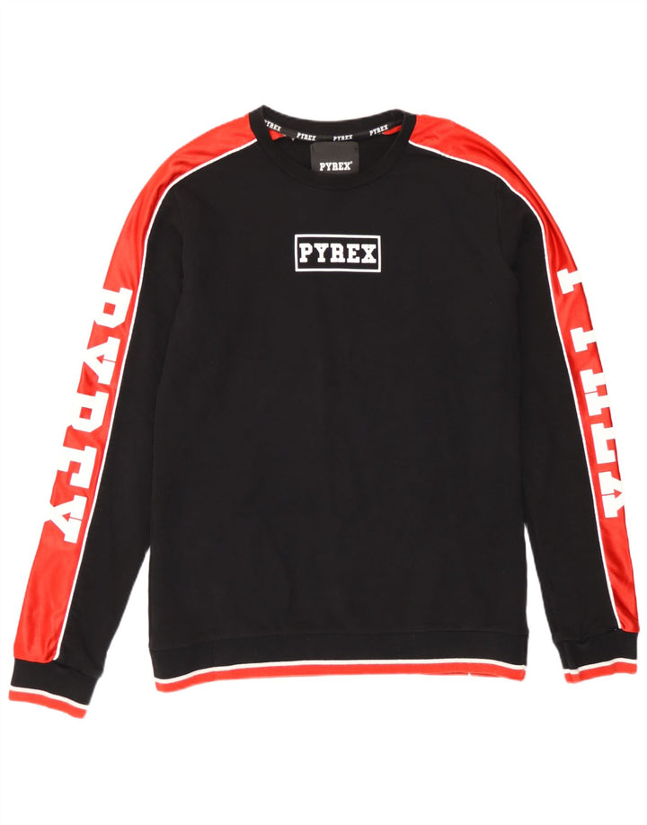 Pulover Pyrex pentru bărbați cu grafică, bumbac color bloc negru mediu