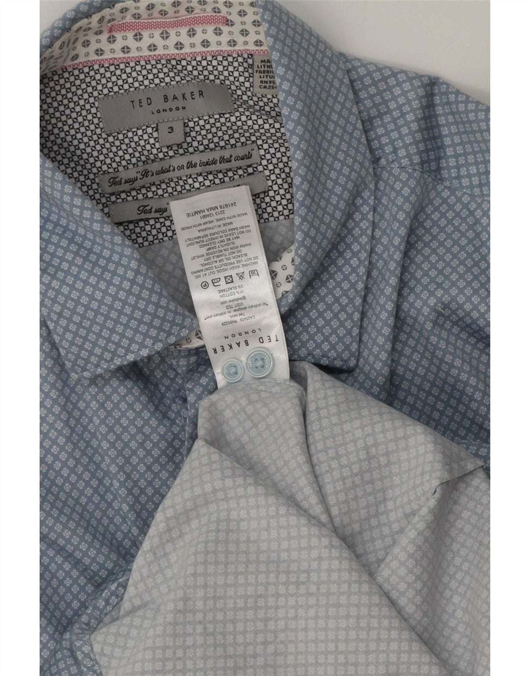 Cămașă Ted Baker pentru bărbați, cu tăiere clasică, mărimea 3, bumbac geometric albastru mediu