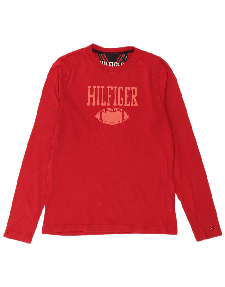 Top grafic pentru bărbați Tommy Hilfiger cu mânecă lungă din bumbac roșu mic