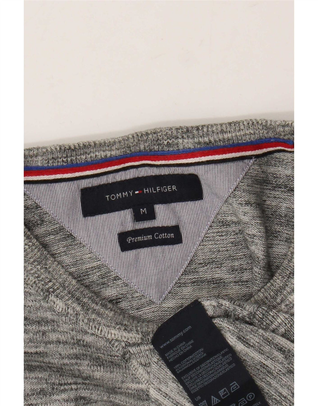 Pulover Tommy Hilfiger pentru bărbați, cu gât de barcă, bumbac cu pete, gri mediu