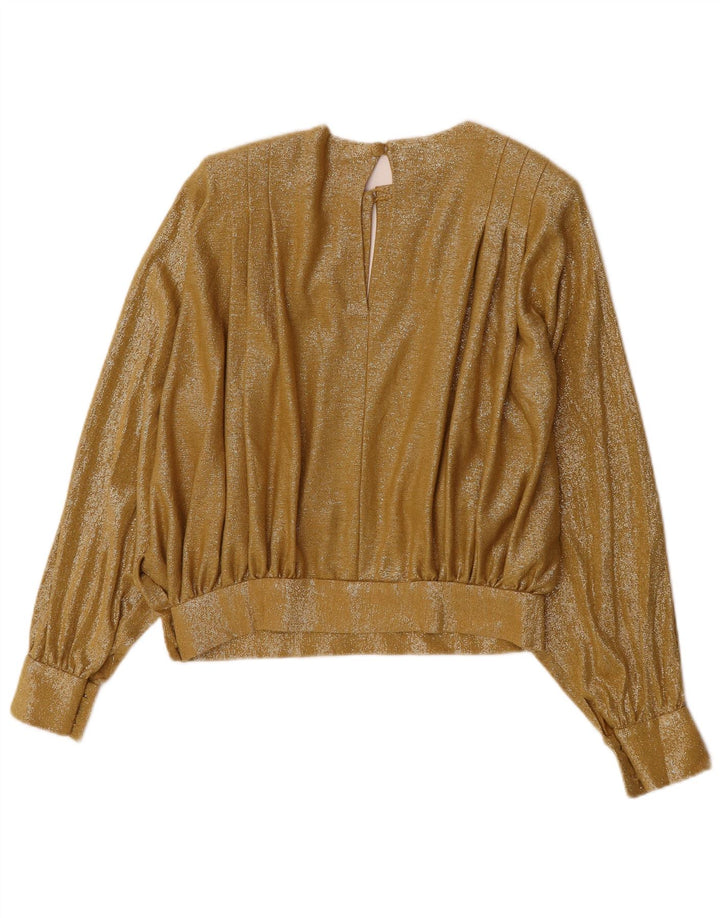 Bluză vintage cu mânecă lungă pentru damă, top UK 12 Medium Gold