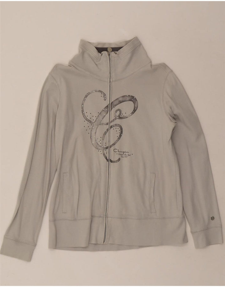 CHAMPION Womens Graphic Tracksuit Top Jacket UK 14 Medium Grey Cotton Vintage Champion and Second-Hand Champion from Messina Hembry 