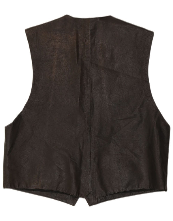 VINTAGE Mens Leather Waistcoat IT 56 XL Brown