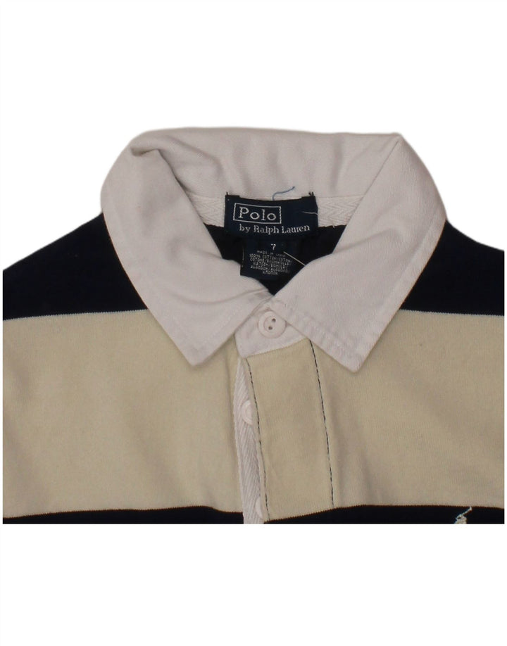 POLO RALPH LAUREN Tricou polo rugby pentru băieți 6-7 ani în dungi alb