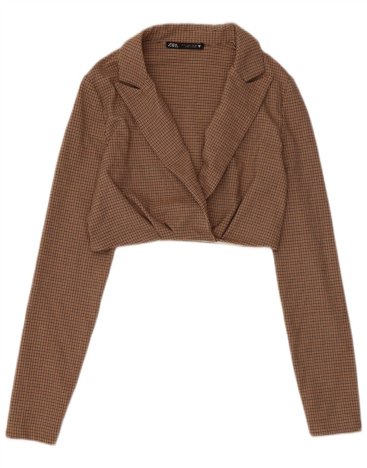 Jachetă Zara pentru femei Crop Blazer UK 10 mic, maro, din poliester