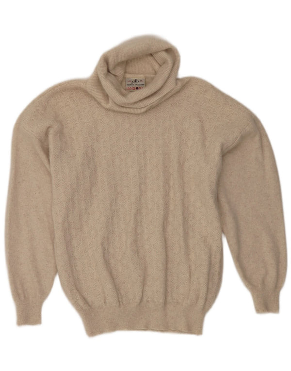 Pulover vintage pentru femei cu gât rulat UK 16 mare, bej, angora