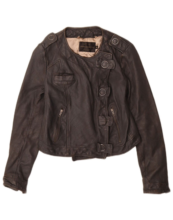 French Connection Jachetă militară crop pentru femei UK 10 Mic din piele neagră