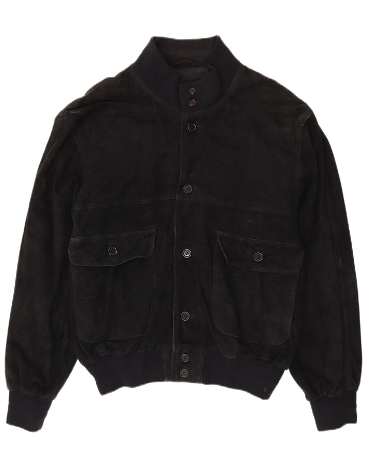 Bomber vintage pentru bărbați de piele intoarsă UK 40, mare, neagră