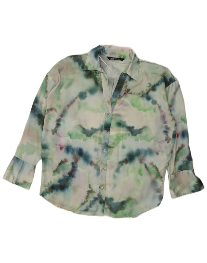 Bluză cămașă supradimensionată pentru femei Zara UK 14 Poliester Tie Dye verde mediu