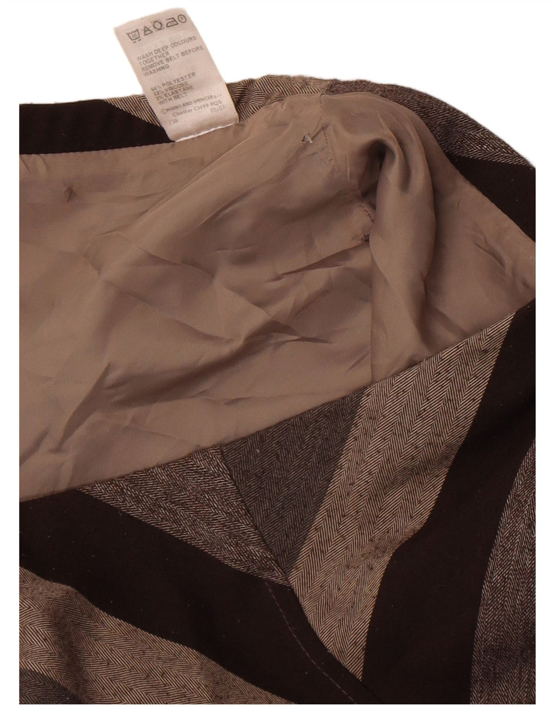 Fusta midi pentru femei Marks & Spencer UK 16 mare W34 poliester cu dungi maro