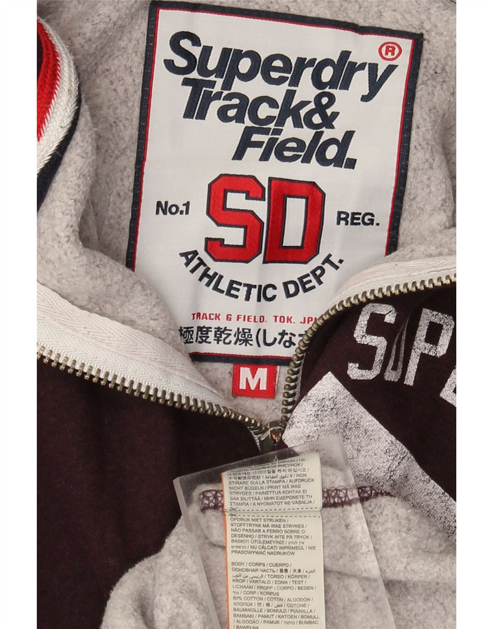 Pulover Superdry pentru bărbați, cu fermoar grafic, bumbac mediu burgundă