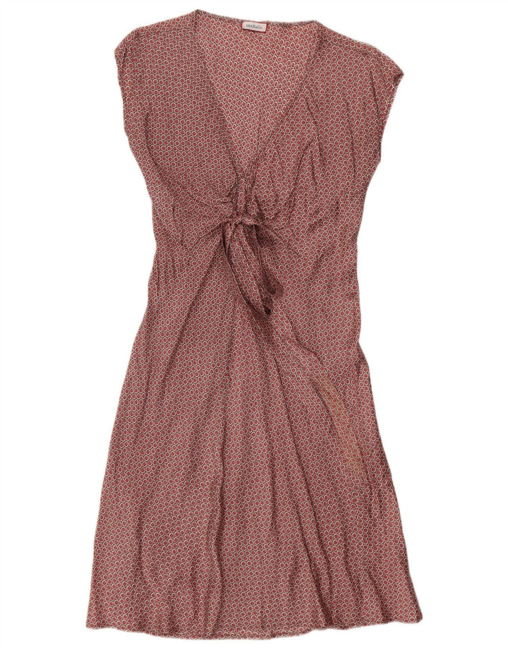 MAX & CO. Rochie A-Line pentru femei cu cravată în față UK 12 Medium Burgundy Spotted