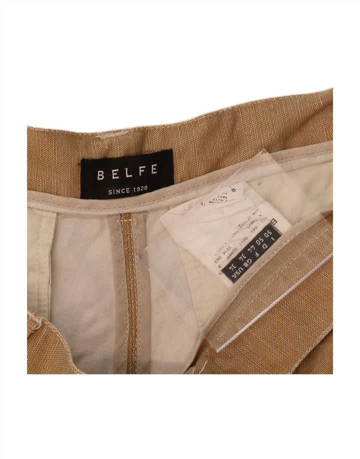 BELFE Mens Straight Casual Trousers W34 L29 Beige