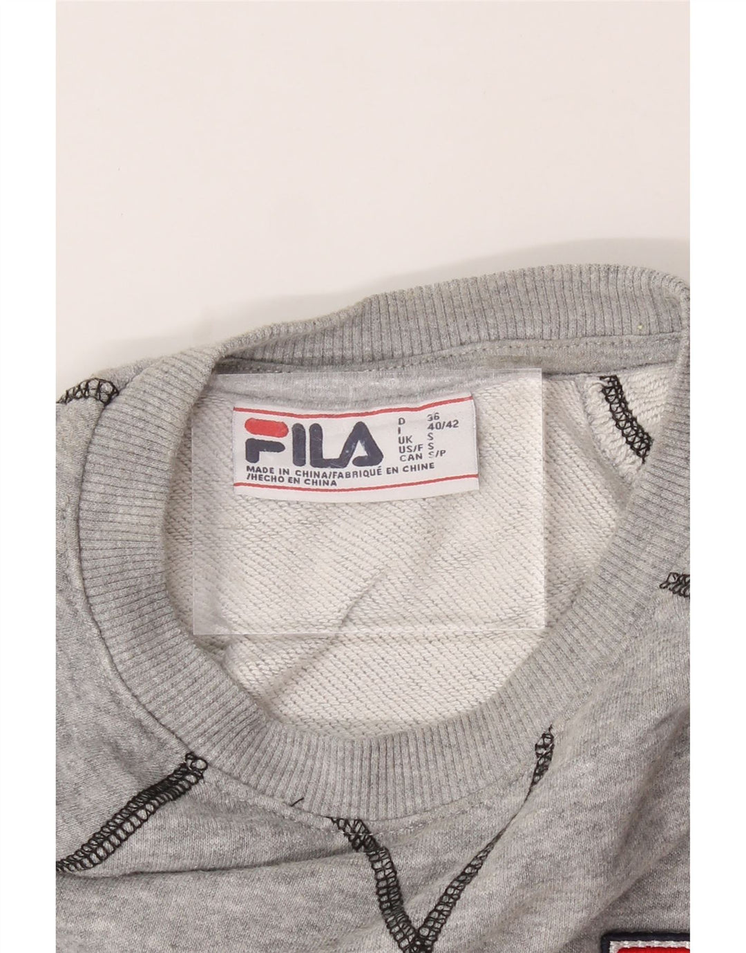 FILA Womens Oversized Sweatshirt Jumper UK 10 Small Grey Cotton Vintage Fila and Second-Hand Fila from Messina Hembry 