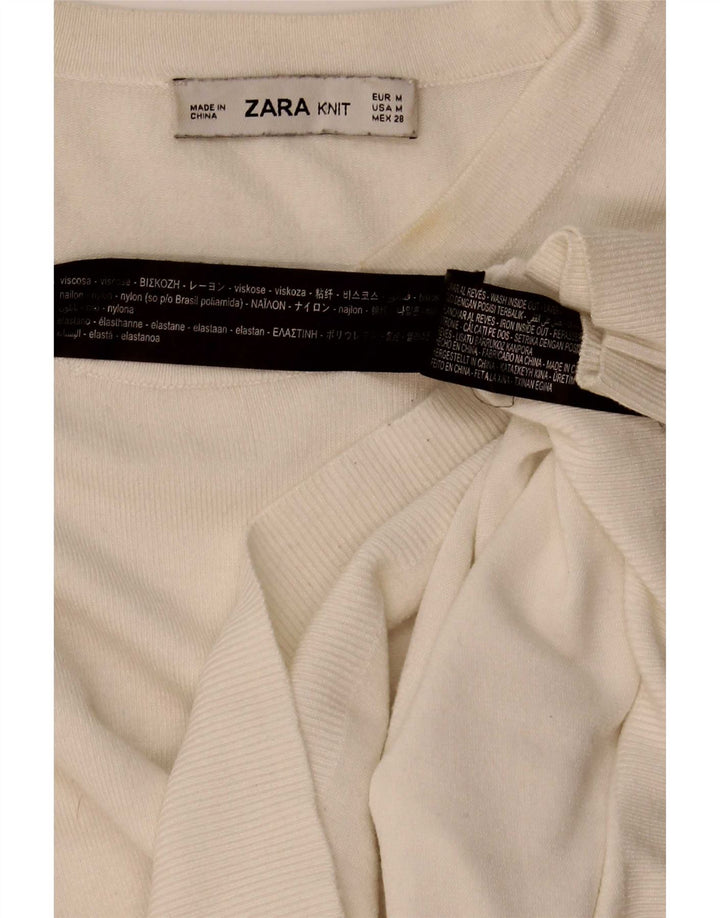 Pulover pentru femeie Zara cu gât de barcă UK 12 Medium White Viscose