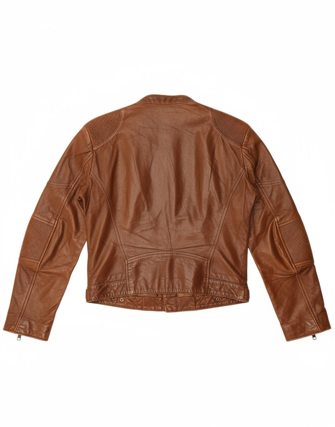 CONBIPEL Womens Crop Leather Racer Jacket IT 42 Medium Brown Leather