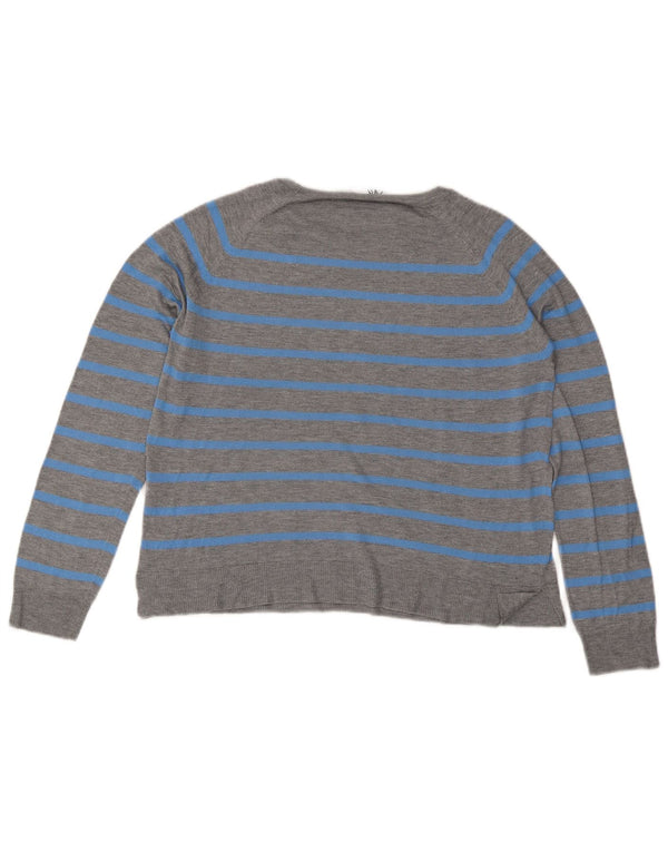 Pulover supradimensionat pentru femei Zara, cu gât de barcă, Marea Britanie 10, cu dungi mici, gri