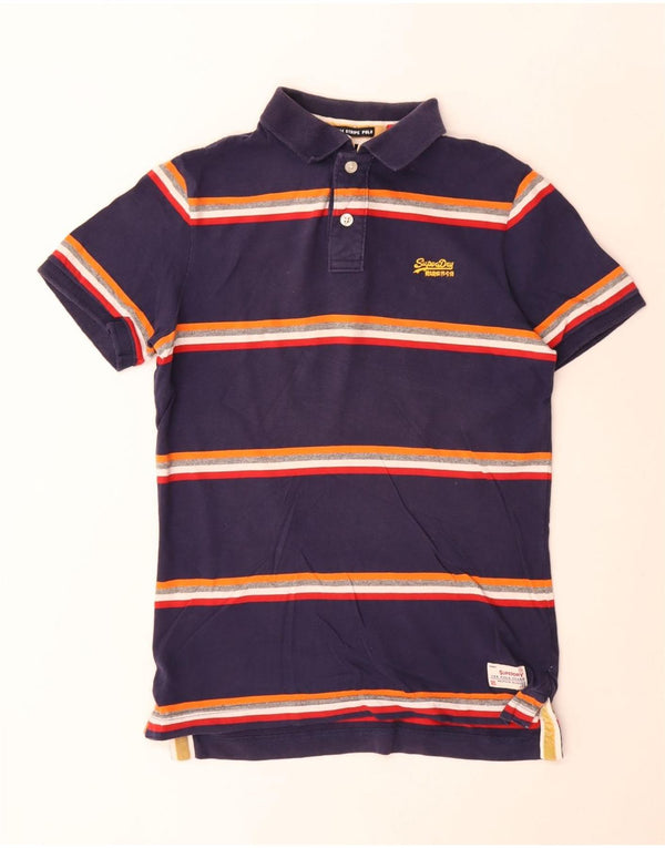 Tricou polo rugby pentru bărbați Superdry, bumbac cu dungi albastru bleumarin mediu