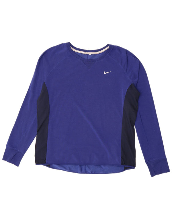 Top cu mânecă lungă Nike Dri Fit pentru femei UK 16, mare, albastru, color block Lyocell