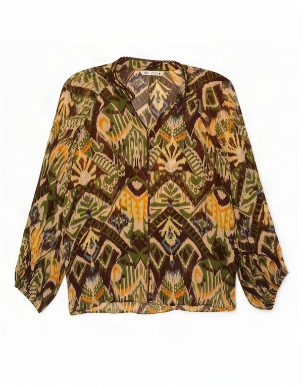 Bluză cămașă pentru femei Zara UK 14 Medium Multicolor Geometric Viscose