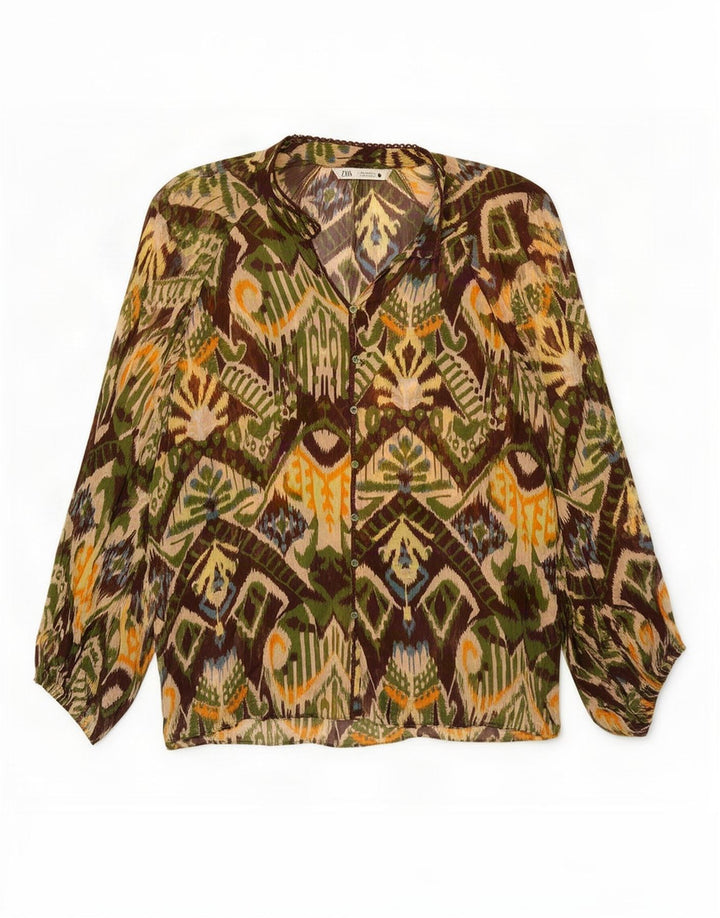 Bluză cămașă pentru femei Zara UK 14 Medium Multicolor Geometric Viscose
