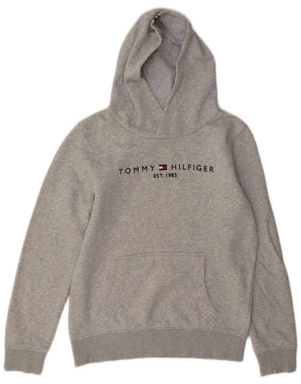 Tommy Hilfiger Boys Graphic Hoodie Jumper 13-14 Years Grey Cotton