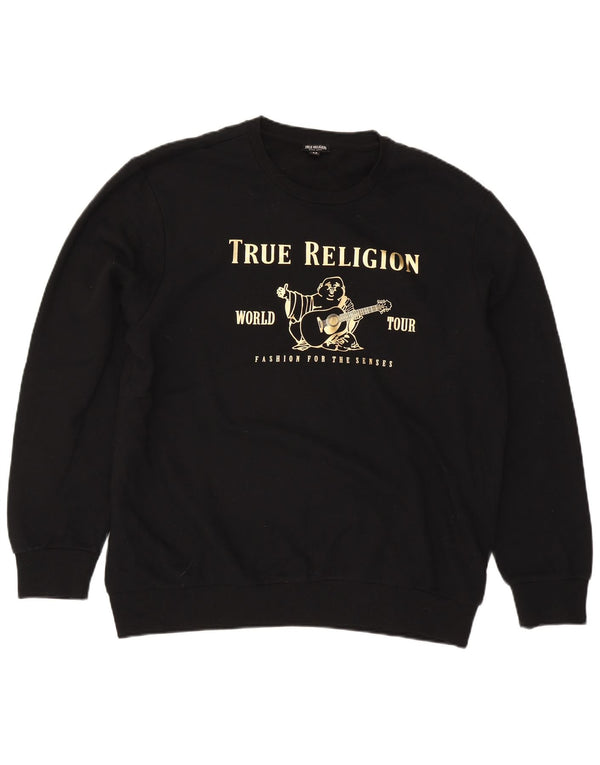 True Religion Pulover grafic pentru bărbați, bumbac negru 2XL