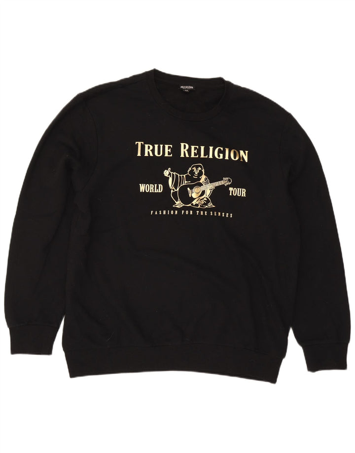 True Religion Pulover grafic pentru bărbați, bumbac negru 2XL