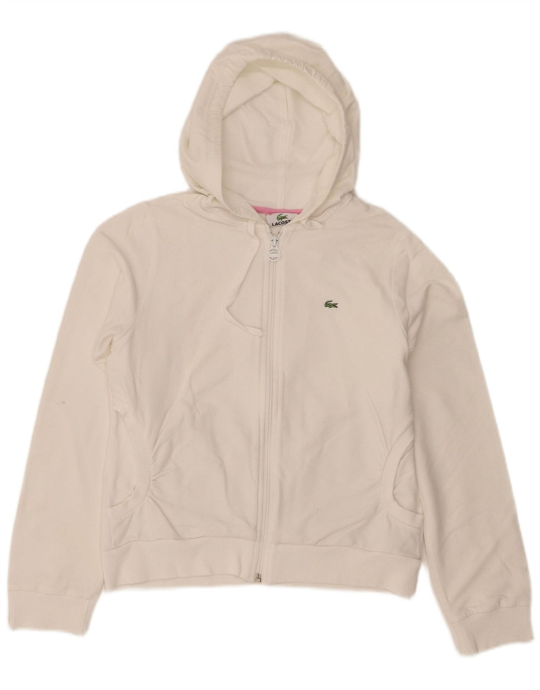 Pulover Lacoste pentru femei, cu fermoar, mărimea 40, bumbac alb mediu