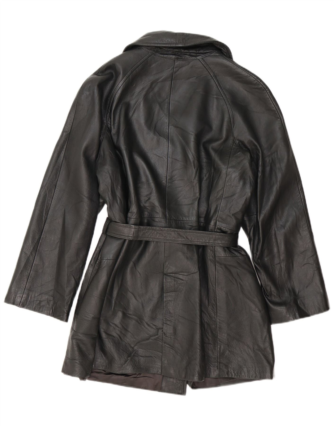 Palton din piele vintage pentru femei la dublu piept UK 14 Medium Black