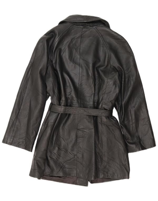Palton din piele vintage pentru femei la dublu piept UK 14 Medium Black