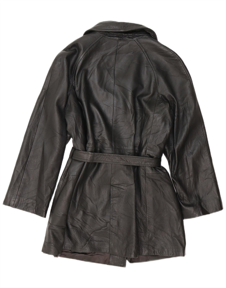 Palton din piele vintage pentru femei la dublu piept UK 14 Medium Black