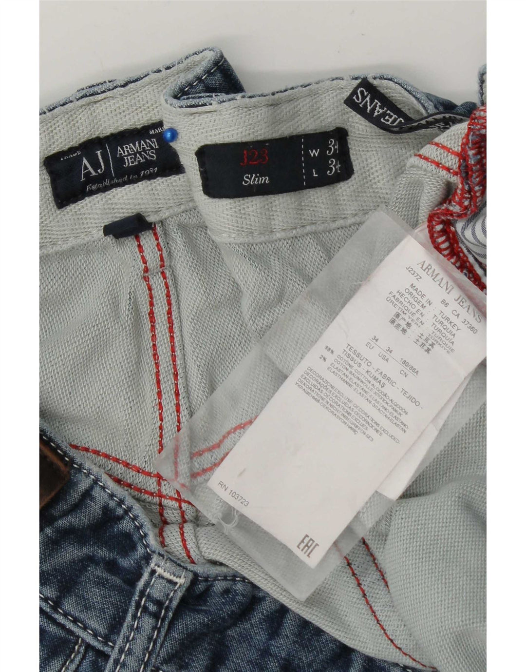Blugi slim pentru bărbați Armani Distressed W34 L34 Bumbac albastru