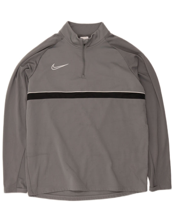 Top de trening pentru bărbați Dri Fit, cu fermoar și gât, color block, gri mare