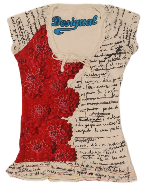 Tricou grafic Desigual pentru femei Top UK 10 Small White Floral Bumbac