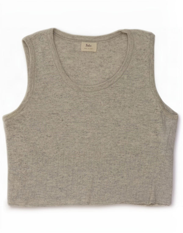 Sisley Womens Crop Vest Tank Top UK 10 Small Gri Lână