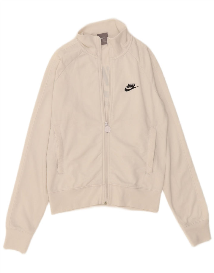 NIKE Womens Graphic Tracksuit Top Jacket UK 8/10 Small White