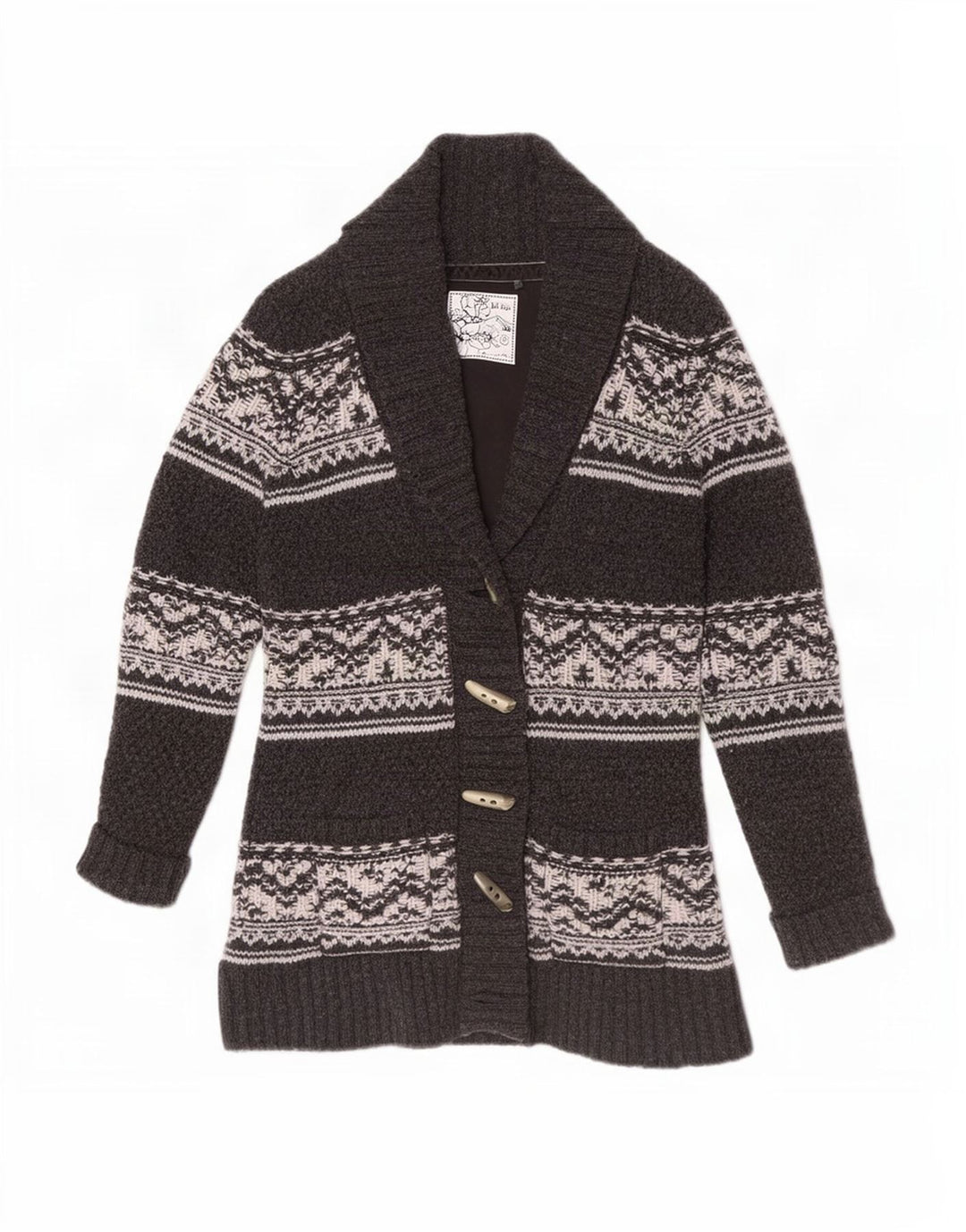 Pulover cardigan pentru femei Fat Face UK 12 Medium Gri Fair Isle Lambswool
