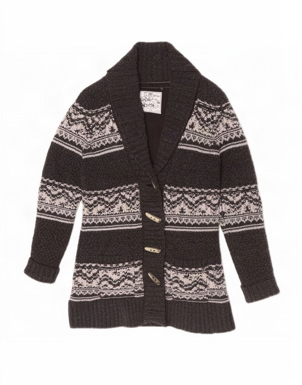 Pulover cardigan pentru femei Fat Face UK 12 Medium Gri Fair Isle Lambswool