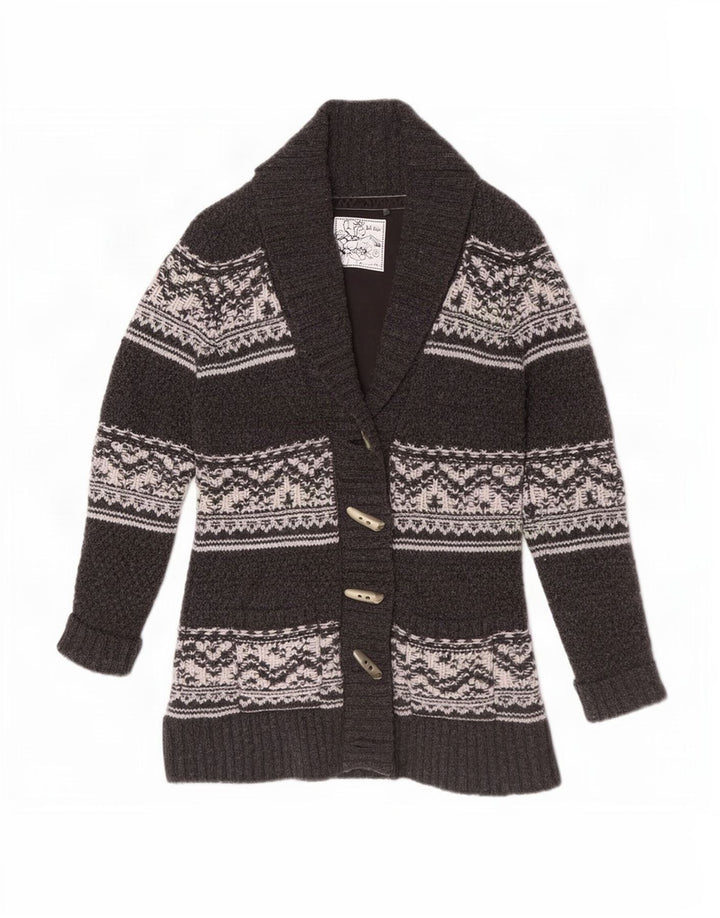 Pulover cardigan pentru femei Fat Face UK 12 Medium Gri Fair Isle Lambswool