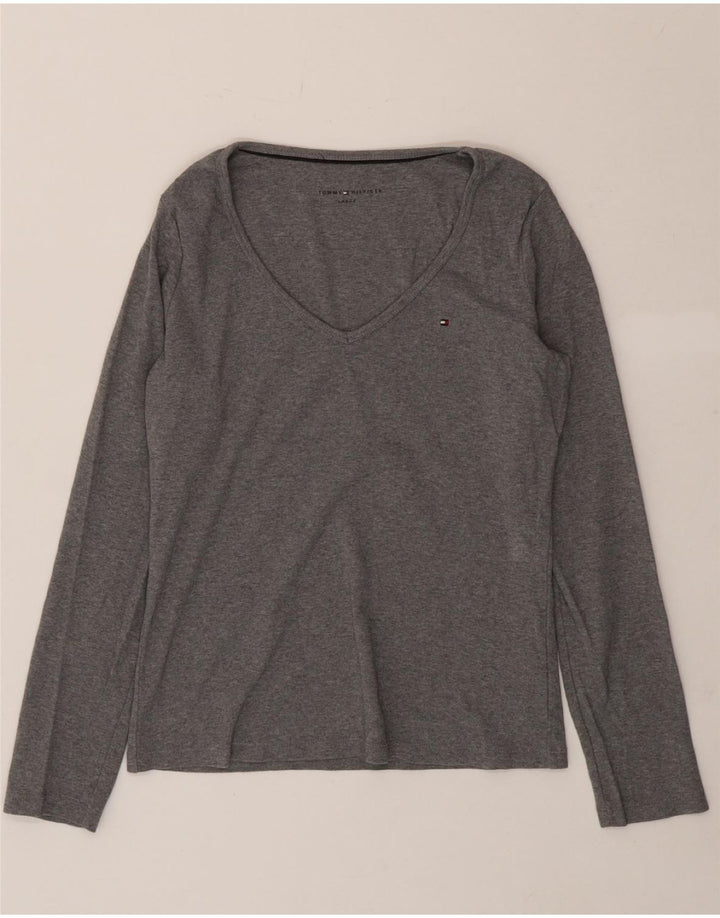 TOMMY HILFIGER Womens Top Long Sleeve UK 14 Large Grey Cotton Vintage Tommy Hilfiger and Second-Hand Tommy Hilfiger from Messina Hembry 